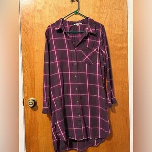 Vanilla Star Deep Purple Plaid Shirt Dress With Pockets